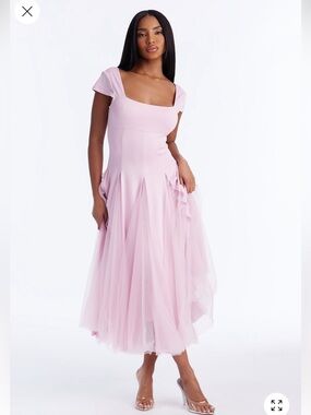 Fashion Nova Naya Tulle Midi Dress - Soft Pink Tulle Midi Dress
